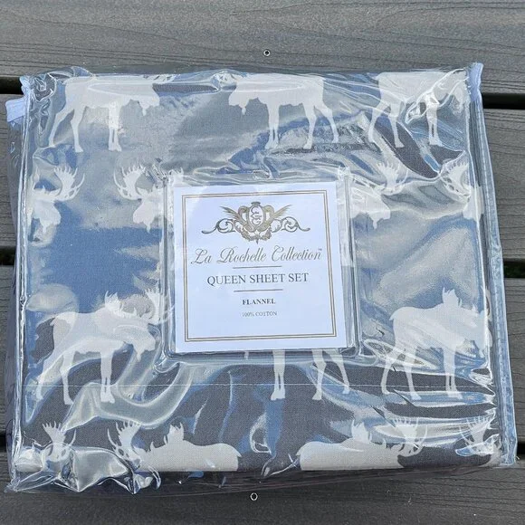NEW in package La Rochelle Collection Queen Moose flannel sheet set - Picture 2 of 7